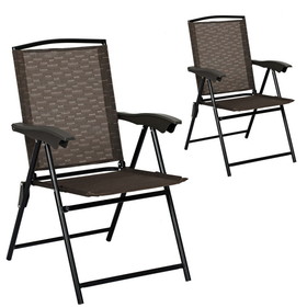 Costway 25730841 2 Pieces Folding Sling Chairs with Steel Armrests and Adjustable Back for Patio