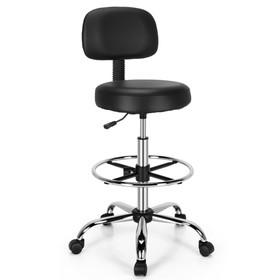 Costway 25970684 Swivel Drafting Chair with Retractable Mid Back and Adjustable Foot Ring-Black
