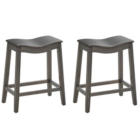 Costway 26098735 Set of 2 PU Leather Saddle Bar Stools with Rubber Wood Legs