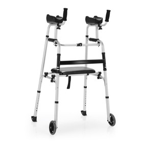 Costway 26410935 Height Adjustable Rolling Walker With Seat and Armrest Pad