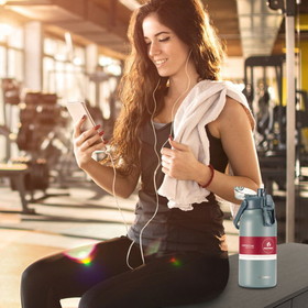 Costway 26514098 44oz Vacuum Insulated Leakproof Stainless Steel Sports Water Bottle-Gray