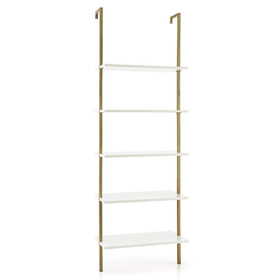 Costway 26714598 5 Tier Ladder Shelf Wall-Mounted Bookcase with Steel Frame-Golden