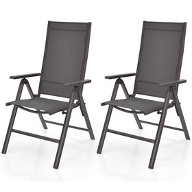 Costway 26953718 2 Pieces Patio Folding Dining Chairs Aluminium Adjustable Back-Gray