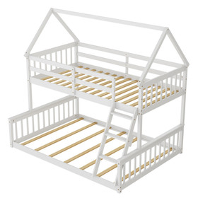 Costway 26974853 Twin Over Full House Bunk Bed with Ladder and Guardrails-White