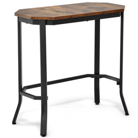 Costway 27149508 Narrow End Table with Rustic Wood Grain and Stable Steel Frame-Rustic Brown