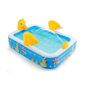 Costway 27549863 Inflatable Swimming Pool Duck Themed Kiddie Pool with Sprinkler for Age Over 3-Blue