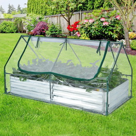 Costway 28149635 6 x 3 x 3 Feet Galvanized Raised Garden Bed with Greenhouse