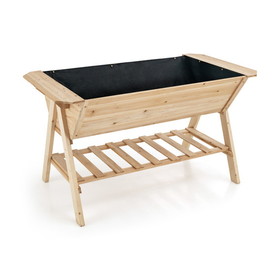 Costway 28537096 Raised Wood Garden Bed with Shelf and Liner