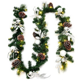 Costway 30168254 9 Feet Pre-Lit Artificial Christmas Garland with LED Lights