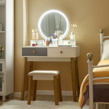 Costway 30194825 Makeup Dressing Table with 4 Drawers and Lighted Mirror