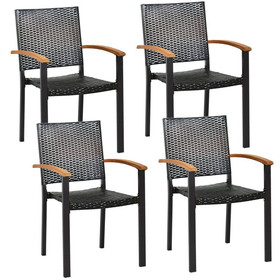 Costway 30584691 Set of 4 Outdoor Patio PE Rattan Dining Chairs with Powder-coated Steel Frame