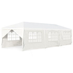Costway 30729165 10 x 30 Feet Outdoor Canopy Tent with 6 Removable Sidewalls and 2 Doorways-White