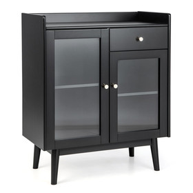 Costway 31542687 Kitchen Buffet Sideboard with 2 Tempered Glass Doors and Drawer-Black