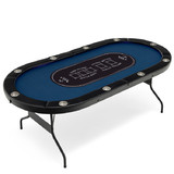 Costway 31967458 Foldable 10-Player Poker Table with LED Lights and USB Ports Ideal for Texas Casino-Blue