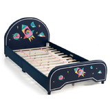 Costway 32670518 Kids Twin Size Upholstered Platform Bed with Rocket Pattern