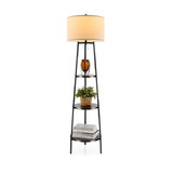 Costway 32965874 Shelf Floor Lamp with Storage Shelves and Linen Lampshade