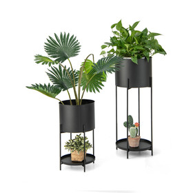 Costway 34157962 2 Metal Planter Pot Stands with Drainage Holes-Black