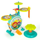 Costway 34581627 3 Pieces Electric Kids Drum Set with Microphone Stool Pedal