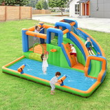 Costway 34625810 7-in-1 Inflatable Giant Water Park Bouncer with Dual Climbing Walls and 735W Blower