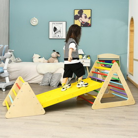 Costway 34658172 3 in 1 Wooden Set of 2 Triangle Climber with Ramp for Slid
