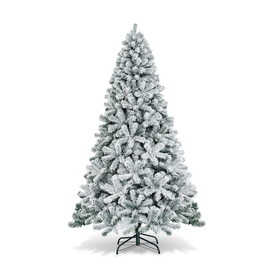 Costway 34860125 7.5 Feet Snow Flocked Hinged Artificial Christmas Tree without Lights