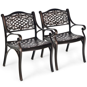 Costway 35246178 2-Piece Outdoor Cast Aluminum Chairs with Armrests and Curved Seats-Copper