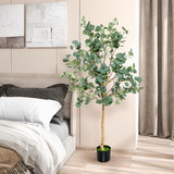 Costway 35249768 5.5 Feet Artificial Eucalyptus Tree with 517 Silver Dollar Leaves