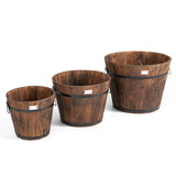 Costway 35294618 3 Pieces Wooden Planter Barrel Set with Multiple Size