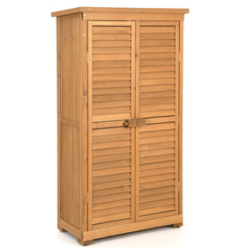 Costway 35462718 Outdoor Wooden Garden Tool Storage Cabinet-Natural