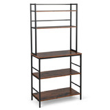 Costway 36275418 5-Tier Kitchen Bakers Rack with Hutch and Open Shelves-Rustic Brown