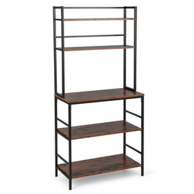 Costway 36275418 5-Tier Kitchen Bakers Rack with Hutch and Open Shelves-Rustic Brown