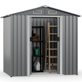Costway 36457128 6 x 4 Feet Galvanized Steel Storage Shed with Lockable Sliding Doors-Gray