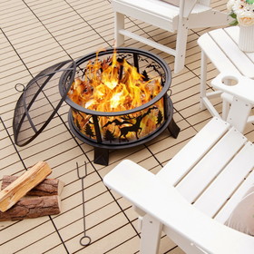Costway 37245819 26 Inches Outdoor Fire Pit with Spark Screen and Poker