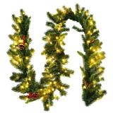 Costway 37420195 9 Feet Pre-lit Artificial Christmas Garland Red Berries with LED