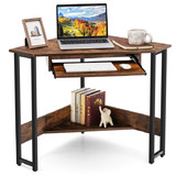 Costway 37681290 Triangle Corner Computer Desk with Keyboard Tray-Rustic Brown