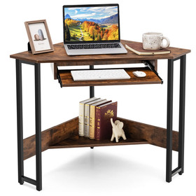 Costway 37681290 Triangle Corner Computer Desk with Keyboard Tray-Rustic Brown