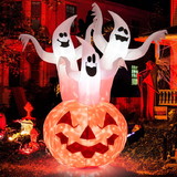 Costway 38625971 6 Feet Inflatable Halloween Three White Ghosts with Pumpkin Decor and Rotating Lamp