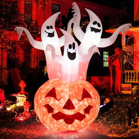 Costway 38625971 6 Feet Inflatable Halloween Three White Ghosts with Pumpkin Decor and Rotating Lamp