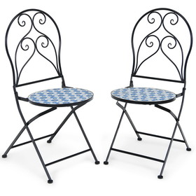 Costway 38654290 2 Pieces Patio Folding Mosaic Bistro Chairs with Blue Floral Pattern