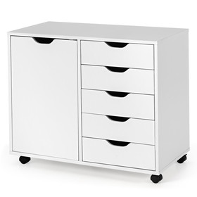 Costway 38720549 5-Drawer Dresser Chest Mobile Storage Cabinet with Door-White