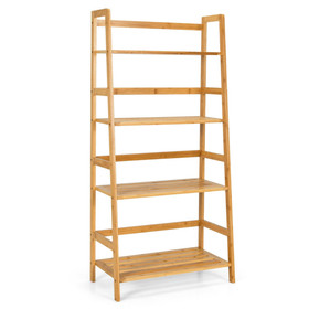 Costway 38764051 4-Tier Bamboo Bookshelf Ladder Shelf Plant Stand Rack-Natural