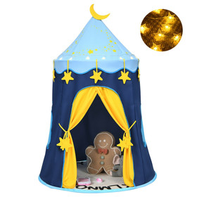 Costway 39658107 Indoor Outdoor Kids Foldable Pop-Up Play Tent with Star Lights Carry Bag-Blue