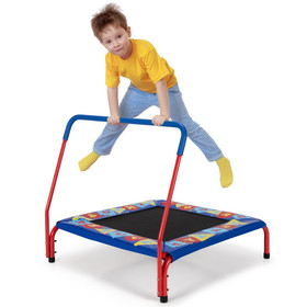 Costway 40579236 36 Inch Kids Indoor Outdoor Square Trampoline with Foamed Handrail-Blue