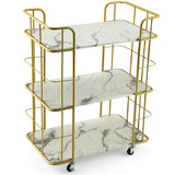 Costway 40621359 Gold Rolling Bar Cart with Sturdy Steel Frame