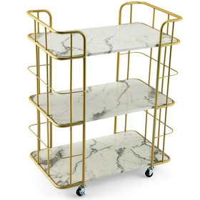 Costway 40621359 Gold Rolling Bar Cart with Sturdy Steel Frame
