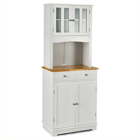 Costway 40682537 Kitchen Pantry Cabinet with Wood Top and Hutch-White