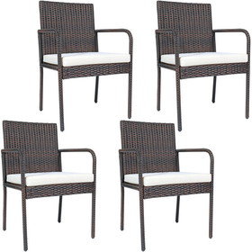 Costway 40862759 4 Pieces Outdoor Patio Rattan Dining Chairs Cushioned Sofa