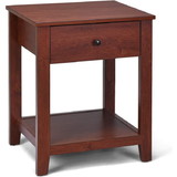 Costway 40976312 Night Stand End Side Table with Drawer and Storage Shelf