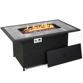 Costway 41320756 52 Inch Rattan Wicker Propane Fire Pit Table with Rain Cover and Lava Rock-Black