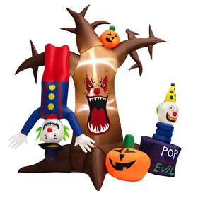 Costway 41562397 8 Feet Halloween Inflatable Tree Giant Blow-up Spooky Dead Tree with Pop-up Clowns